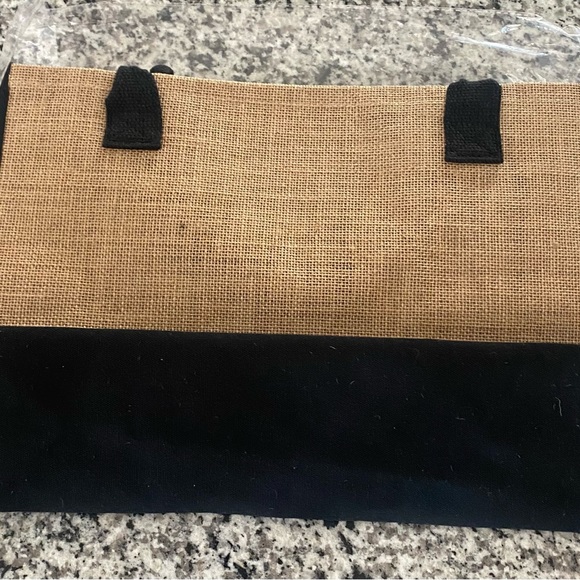 Letter Embroidered Jute Satchel Bag Large - Picture 5 of 9